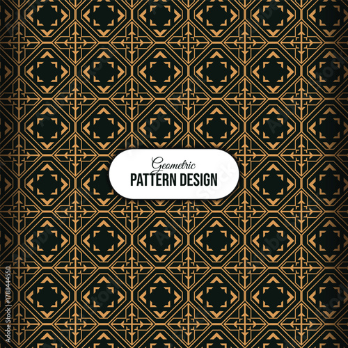 Elegant dark green and gold intricate geometric pattern background texture design.