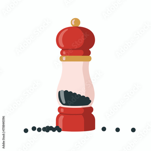 Illustration of a Red Pepper Grinder with Pepper Corns Isolated on White Background Kitchen Utensil Culinary Icon