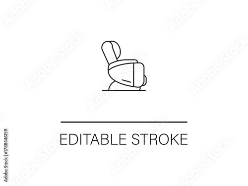 Line drawing of a zero gravity massage chair, health and wellness, modern design, customizable stroke, perfect for a spa or relaxation product.