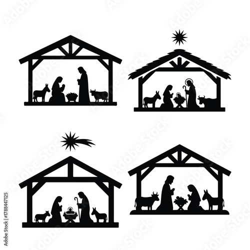 Nativity scene silhouette vector set
