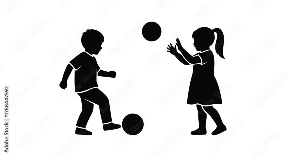 Fototapeta premium Kids playing with balls silhouette vector graphic illustration editable vector