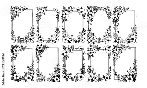 Hand drawn floral frame set