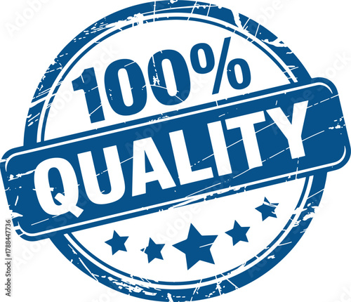 Hundred Percent Quality Stamp in Blue Grunge Circle Design Graphic