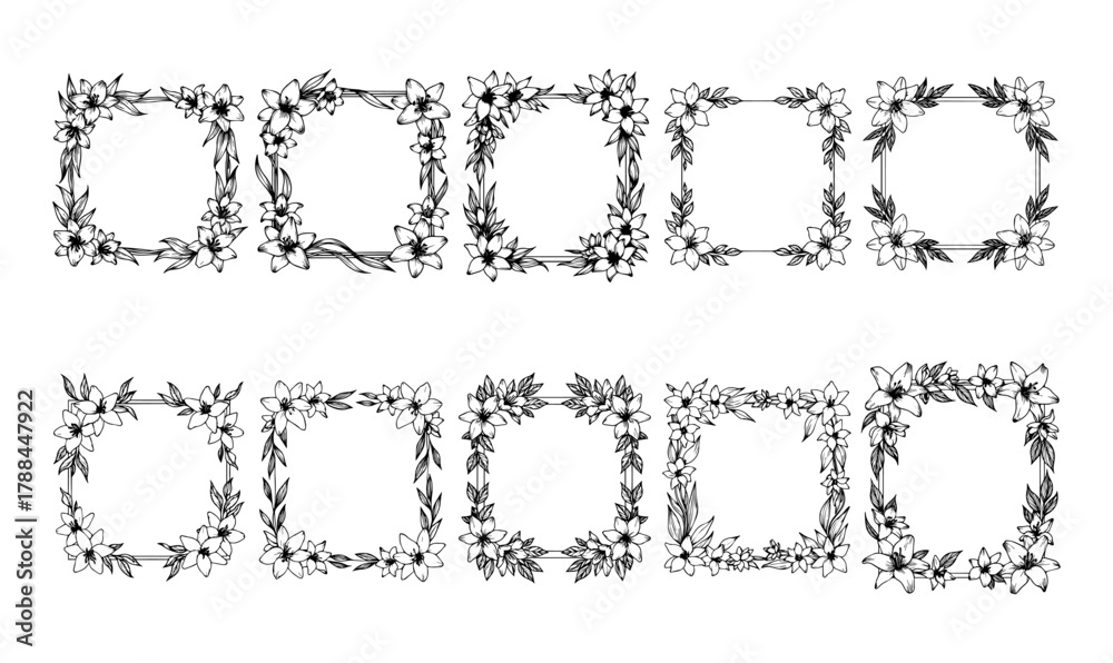 Fototapeta premium Hand drawn floral frame set