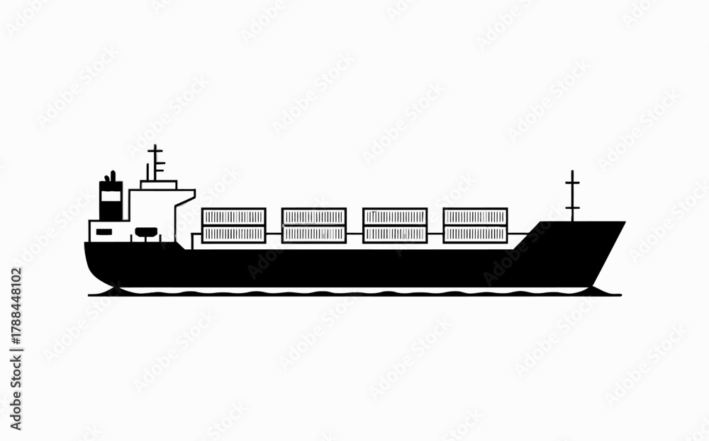 Obraz premium Stylized Container Ship Illustration Carrying Cargo Across Water in Silhouette Maritime Transport Graphic
