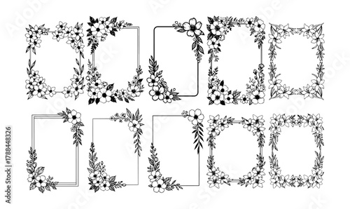 Hand drawn floral frame set