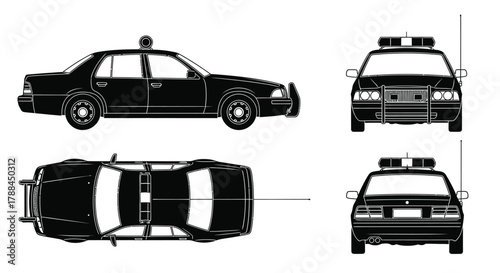 Police car blueprint vector illustration vehicle law enforcement editable vector