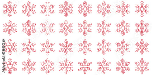 Snowflake Icons Collection, winter cold season ice crystal decorative pattern set featuring detailed frosty shapes for holiday Christmas design elements weather illustration and festive artwork