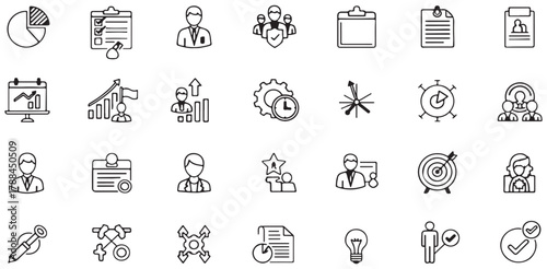 Business Icons Set, Collection Of Chart Gear And Target Symbols For Corporate Design Project Management And Strategy Applications

