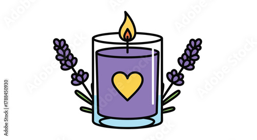 Lavender candle with heart aromatherapy spa relaxation design editable vector