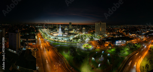 Illuminated Christmas tree in front of Ribeirao Shopping