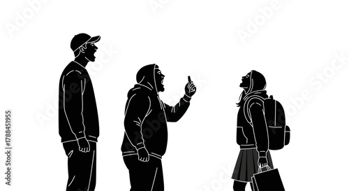 Bullying illustration of angry people yelling at a student editable vector