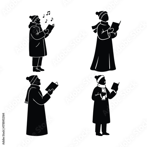 Christmas carol singers silhouette vector set