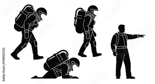 Astronauts in space suits vector illustration silhouette art editable vector