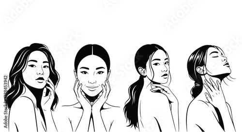 Asian women skincare routine beauty illustration vector art editable vector