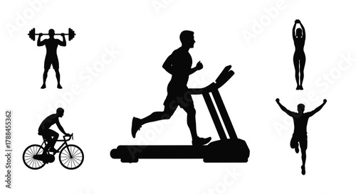 Silhouette collection depicting various fitness activities and exercise routines