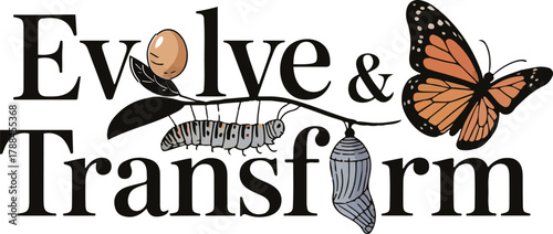Evolve and Transform Inspirational Concept Showing Metamorphosis Stages From Egg to Caterpillar to Chrysalis to Butterfly on Tree Branch