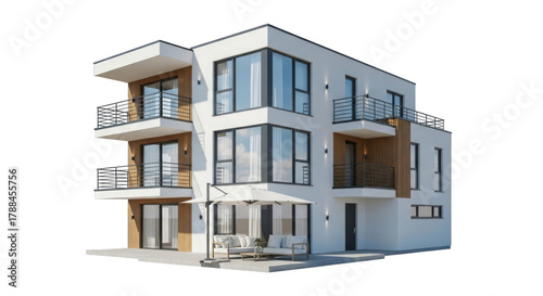 Modern villa exterior design architecture building render on transparent background