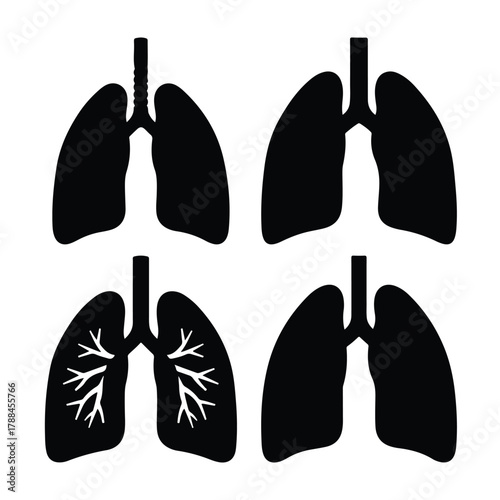 Human lungs silhouette vector set