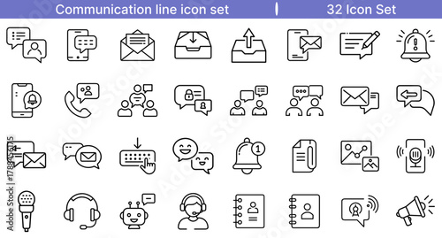 Human Interaction Line Editable Icons set, Communication Line Icon Set for Messaging, Networking, and Connection