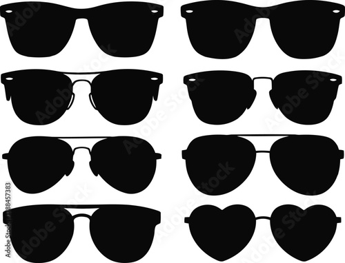 Collection of diverse sunglasses silhouettes on a white background