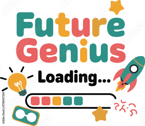 Future Genius Loading Message Creative Concept With Light Bulb Rocket and Loading Bar Design for Smart Kid and Development Message