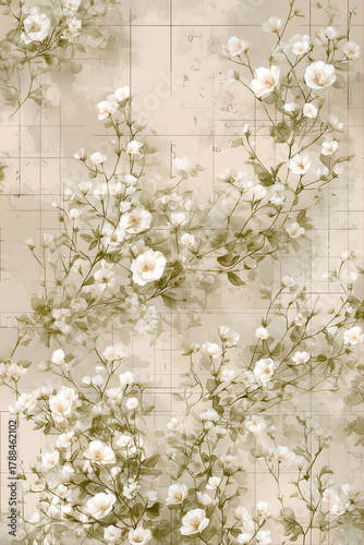 Vintage Elegance: White Roses Writing Paper for Scrapbooking and Craft Art
