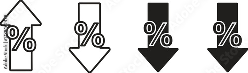 Four arrows showing percentage increase and decrease with solid and outline styles