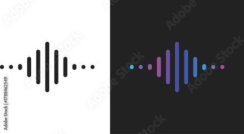 Sound wave icon set. Audio Wave and Music Frequency Symbols. Audio Equalizer and Volume Level Interface. Voice Recording and Live Broadcast Waveform Symbols
