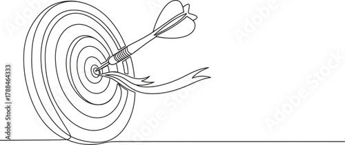 Hand drawn sketch of a dart hitting the bullseye on a target representing success and achievement