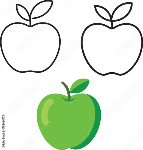 Green apple and apple outlines fruit food