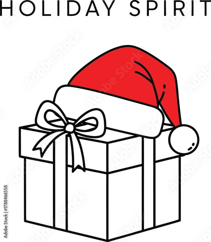 Holiday gift with santa hat conveying christmas spirit and festive cheer