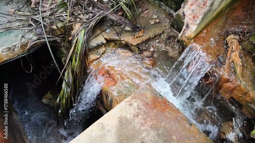 Drain waterfall during rain
