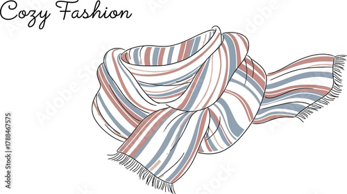 Striped scarf in pastel colors draped elegantly on a white background for fashion