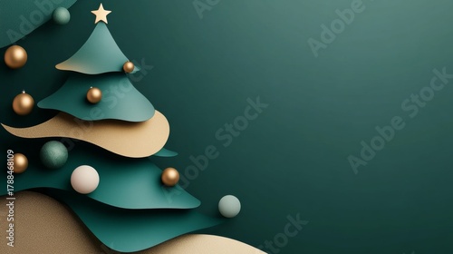 Elegant Christmas tree illustration with decorative ornaments and soft textured background