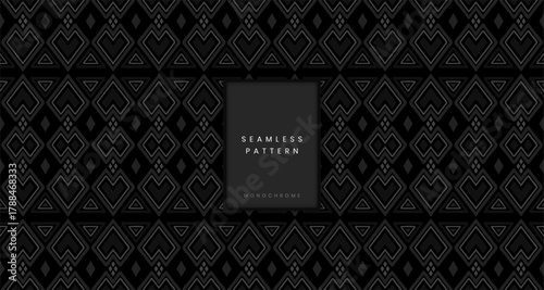 Bold Dark Seamless Monochromatic Ethnic Layered Diamond Pattern