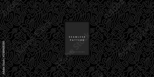Abstract Dark Seamless Monochromatic Ethnic Flowing Lines Pattern