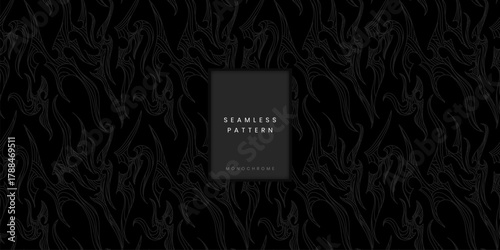 Abstract Dark Seamless Monochromatic Organic Tribal Lines Pattern