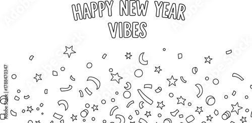Happy new year vibes with confetti and stars for festive celebration design