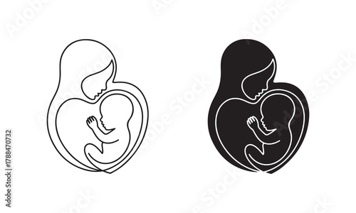 Single-Line Drawing of Unborn Baby in Womb with Heart Shape. Mother-Child Bond.