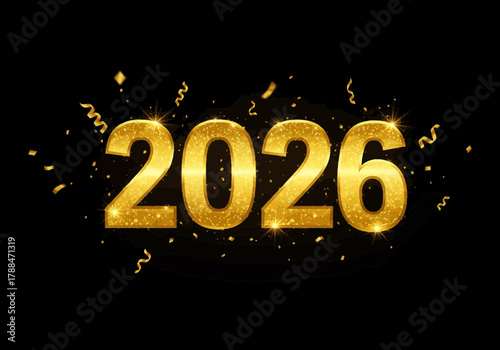 Golden 2026 New Year Celebration with Confetti.