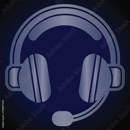 Silver Headset Icon with Microphone headphones audio