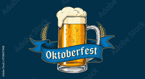 Oktoberfest Beer Mug with Wheat and Ribbon.
