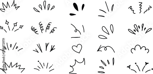 Collection of hand drawn doodle elements and abstract shapes