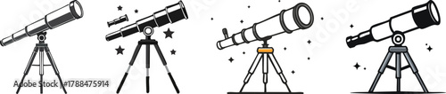 Telescope search line art icon representing research, discovery, and exploration in bold professional vector style