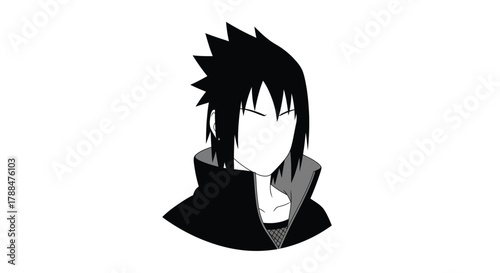 Silhouette of a dark haired anime character in a cloak facing forward