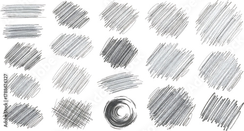 Collection of diverse graphite pencil stroke textures and hand-drawn scribble elements for design projects Vector