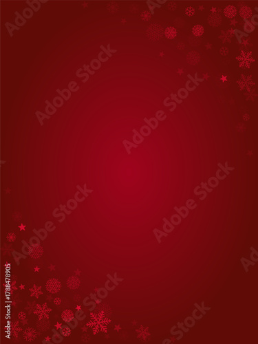 Christmas snow red background. Winter snowflakes subtle frame, greeting card, party event decoration. New Year Holidays gift coupon backdrop. Noel Vector illustration
