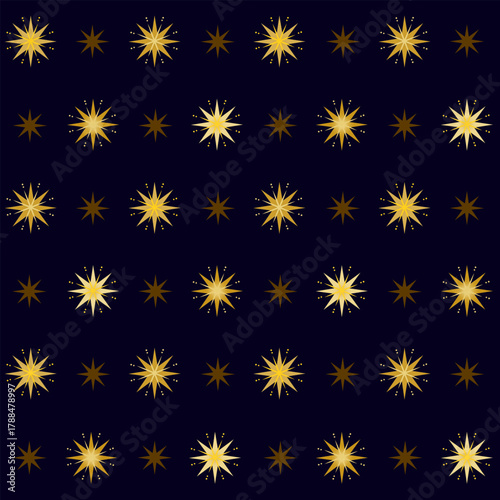  Gold stars seamless pattern. Christmas starry vector background. Night sky geometric magic wrapping paper decoration