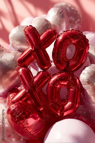 Colorful Heart and Xoxo Balloons Surrounded by Pastel Balloons for a Festive Celebration
